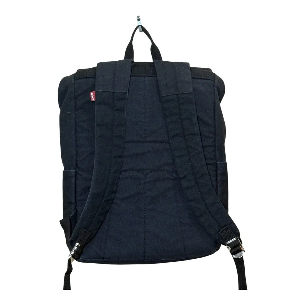 Levi's Canvas Backpack Laptop Sleeve Unisex Tan Black Leather Buckles School VTG